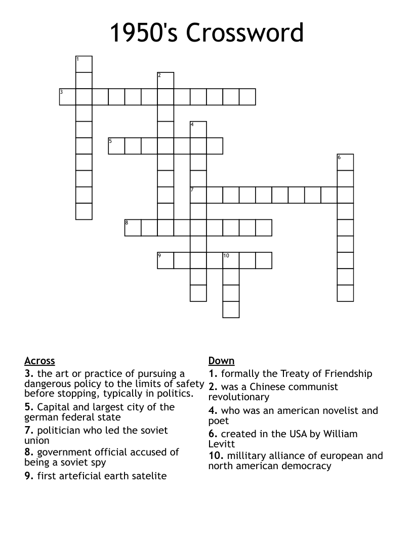 1950's Crossword