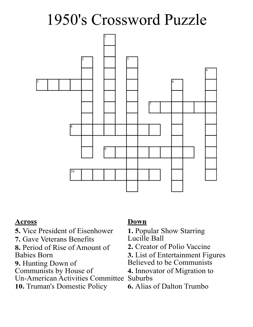 1950's Crossword Puzzle