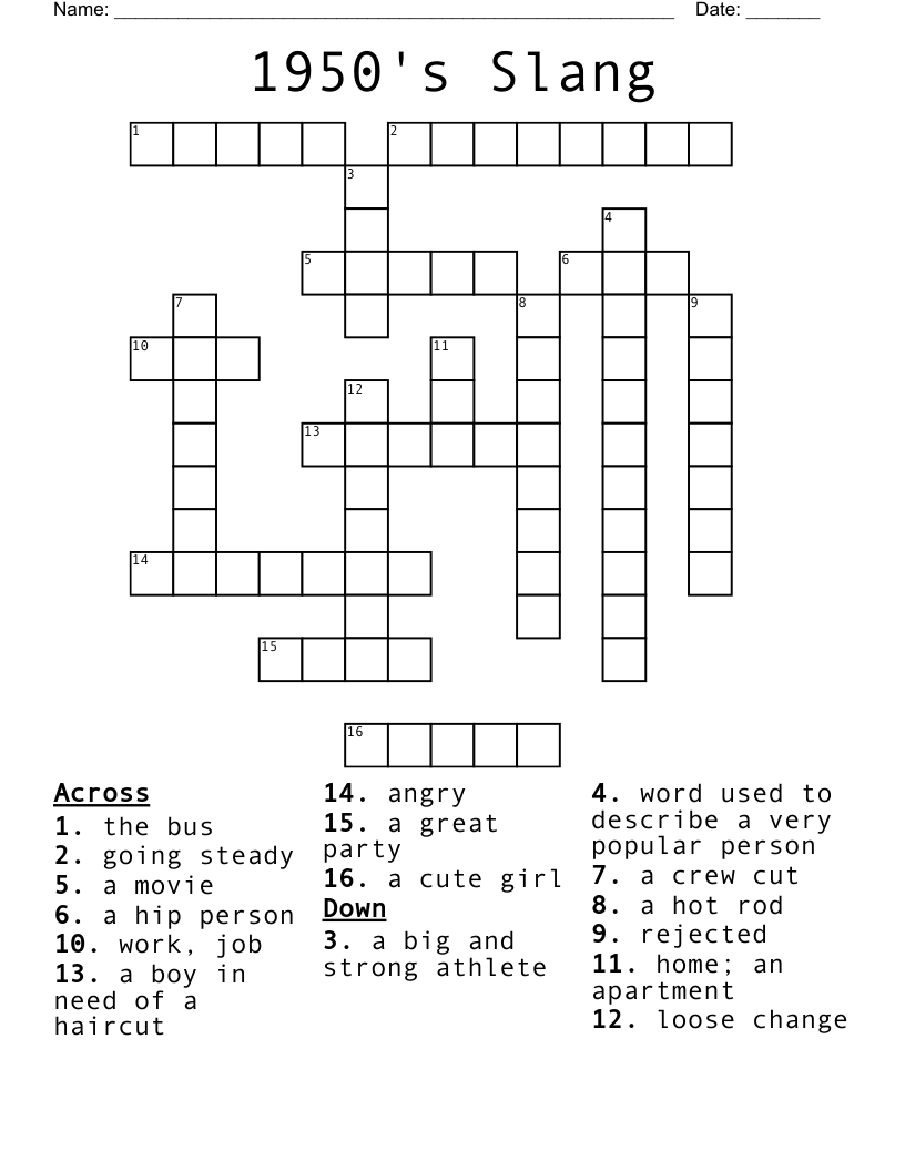 1950's Slang Crossword