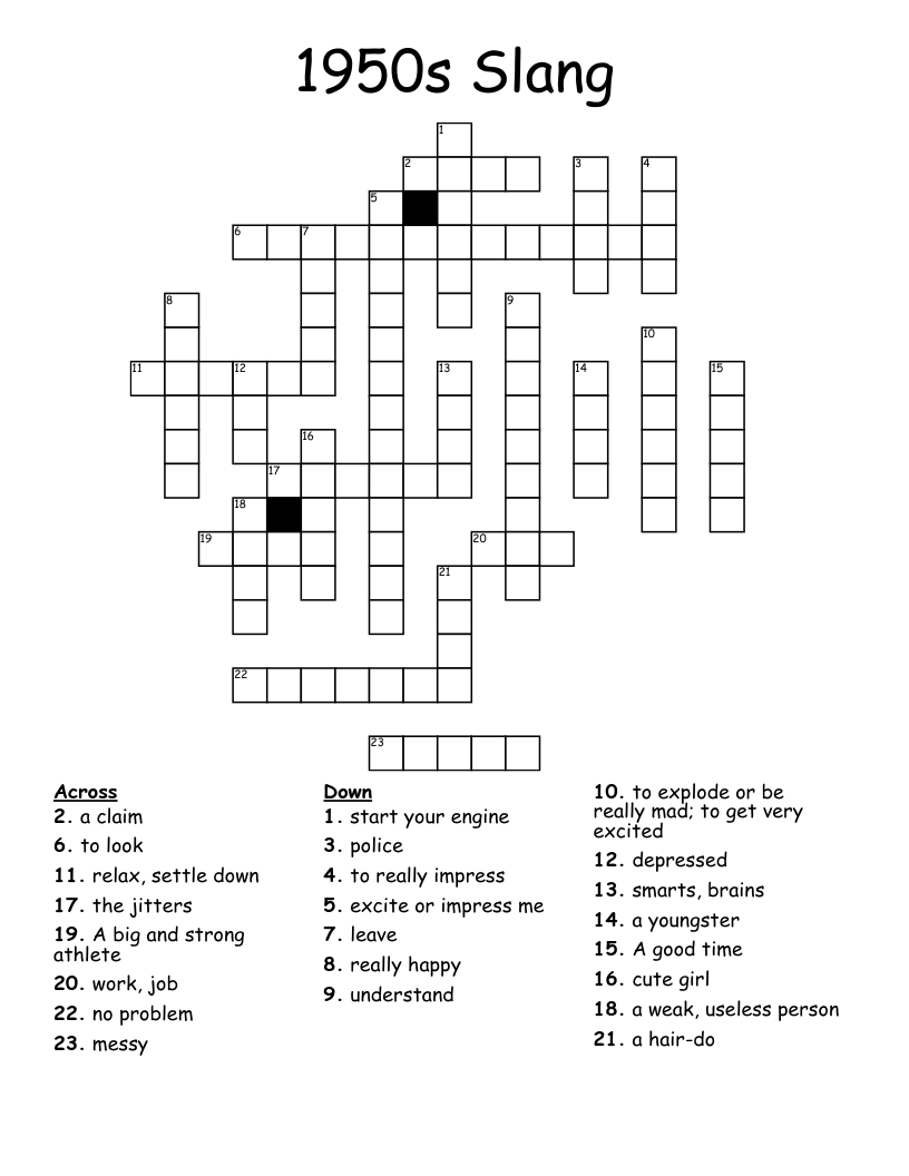 1950s Slang Crossword
