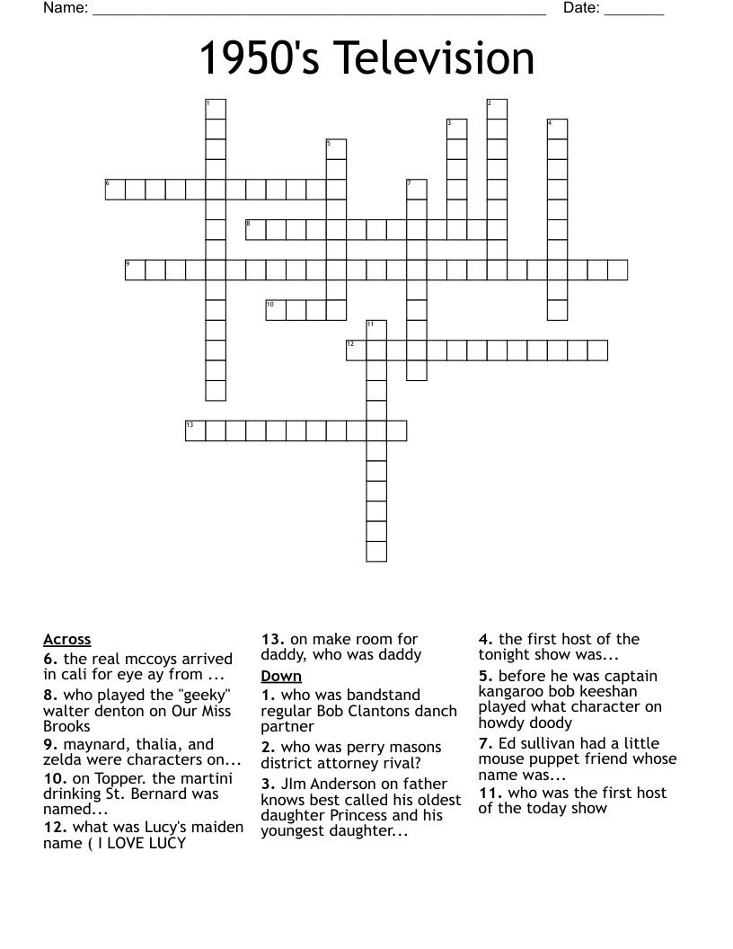 1950's Television Crossword