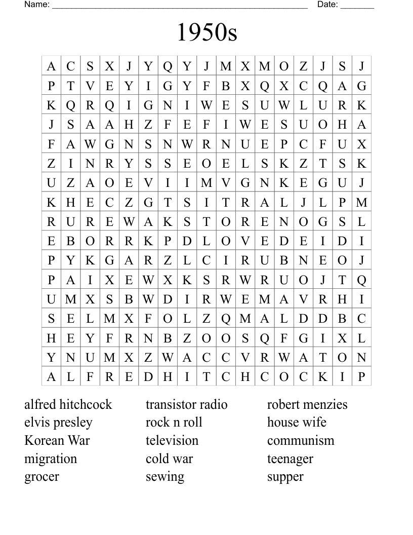 1950s  Word Search