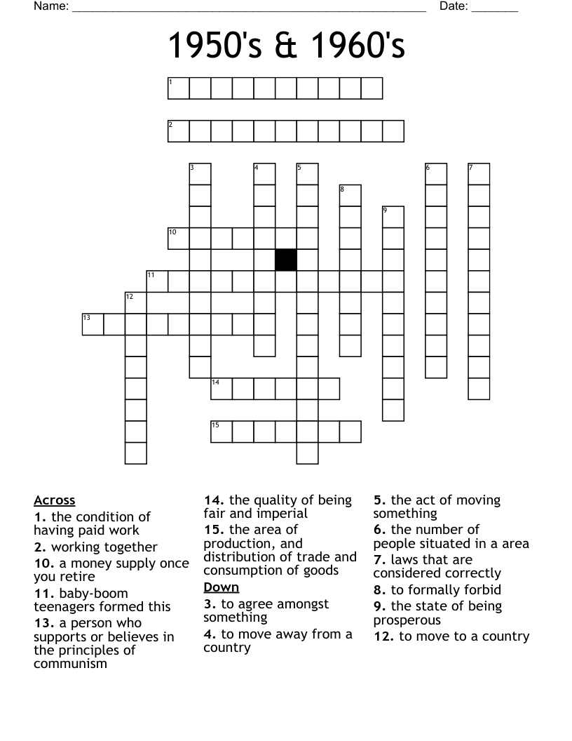 1950's & 1960's Crossword