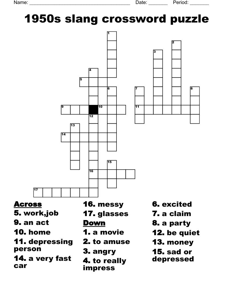 1950s slang crossword puzzle