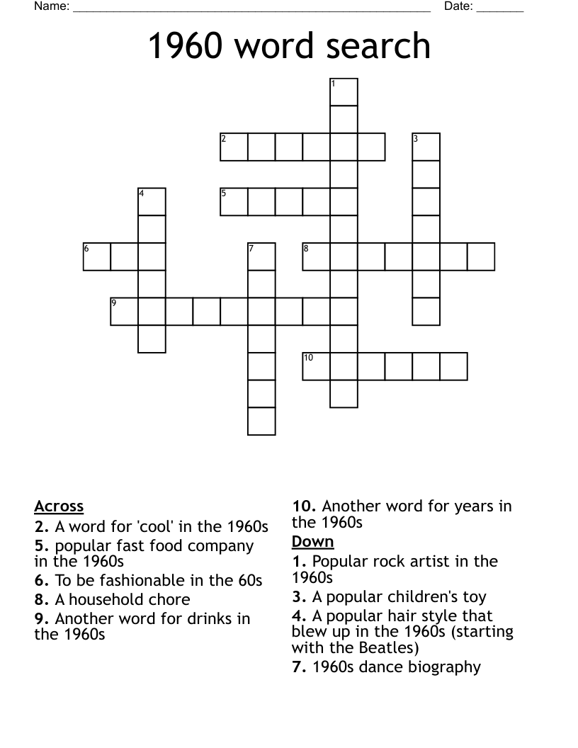 1960 word search Crossword