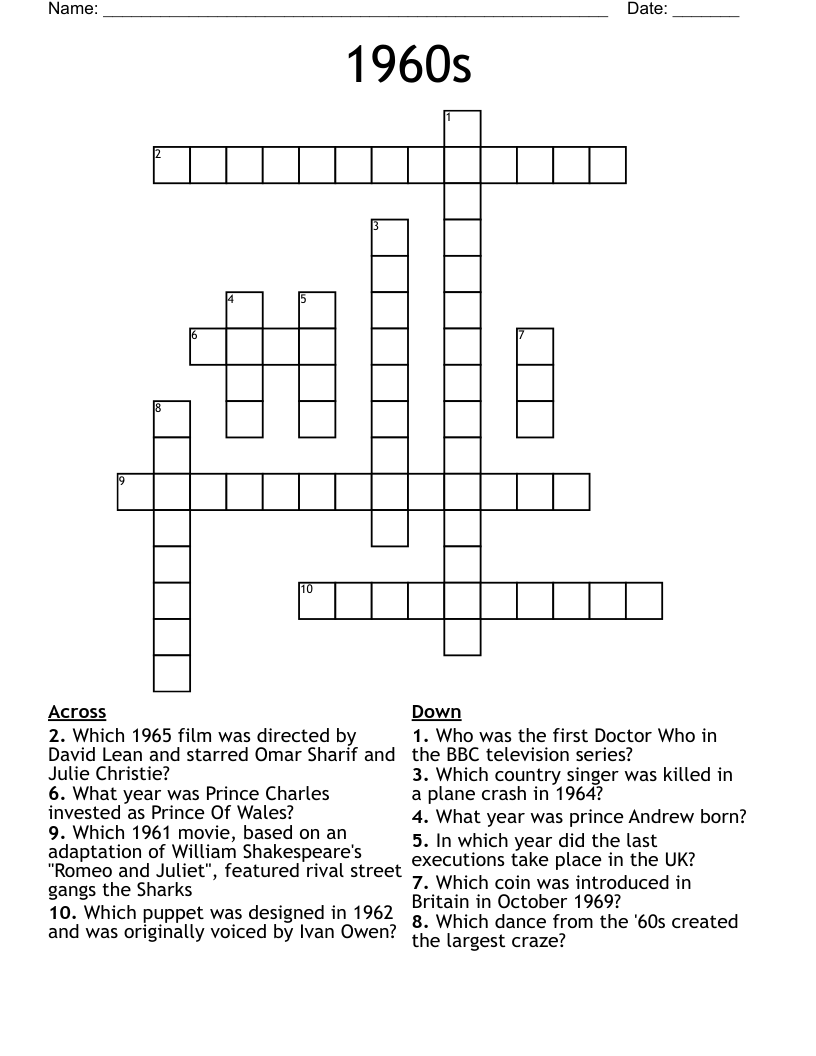 1960s Crossword