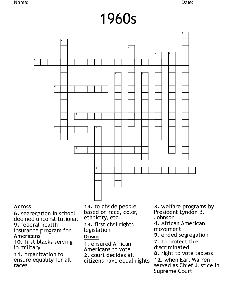 1960s Crossword