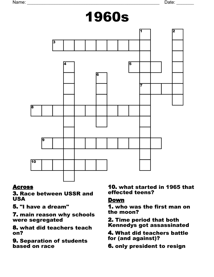 1960s Crossword