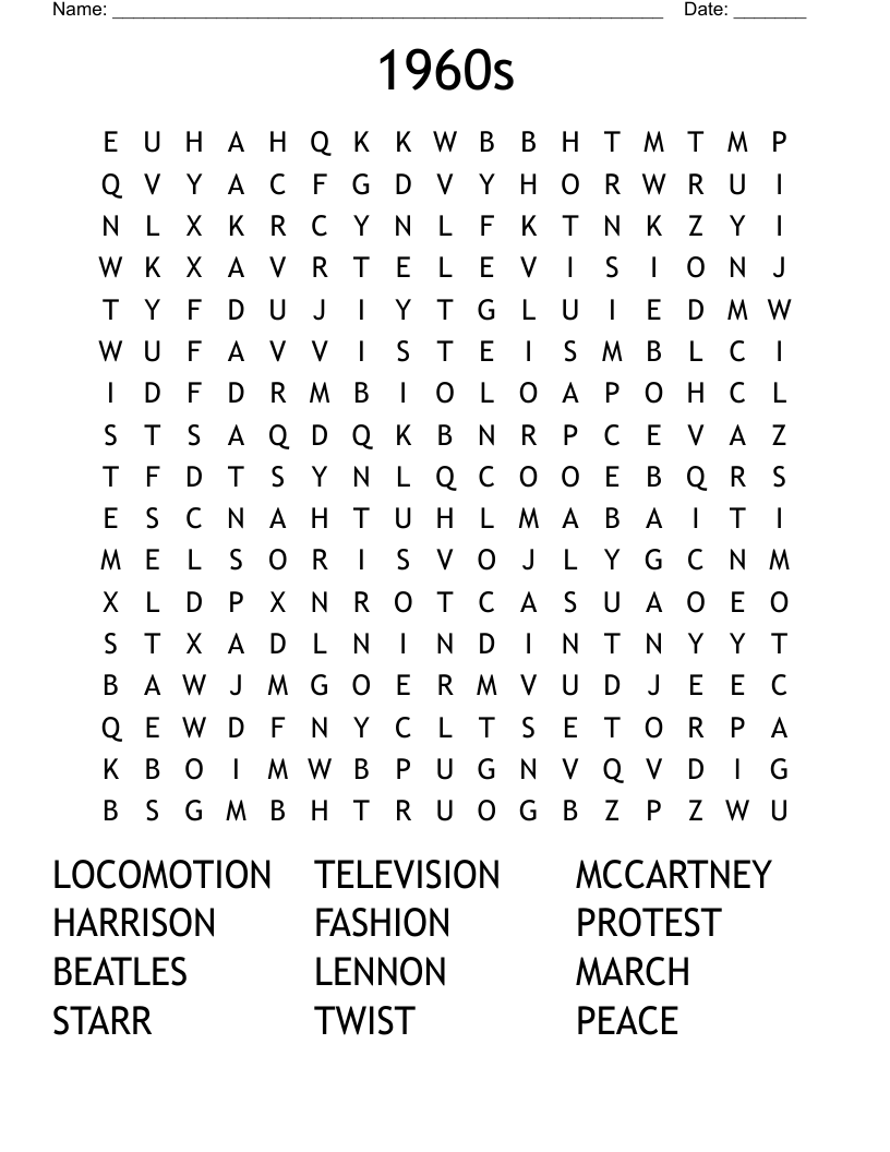 1960s Word Search