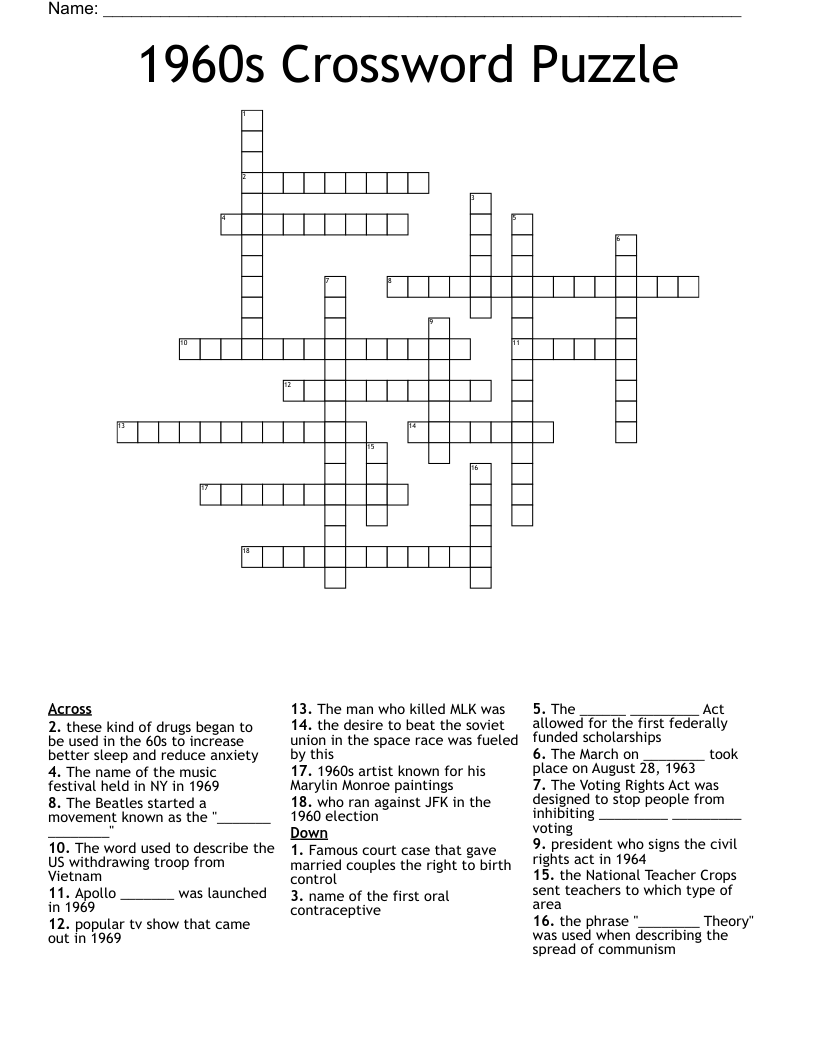 1960s Crossword Puzzle