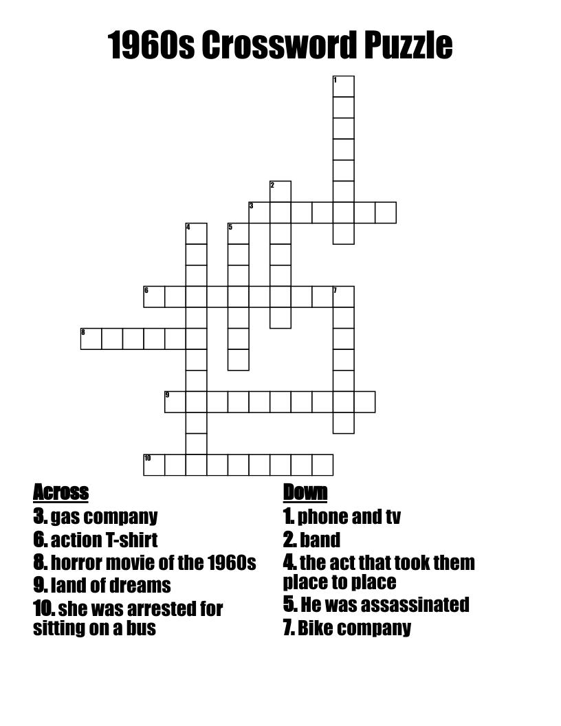 1960s Crossword Puzzle