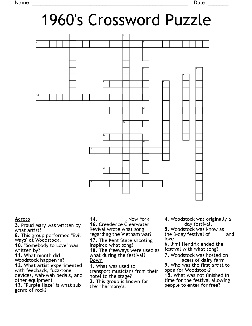 1960's Crossword Puzzle 