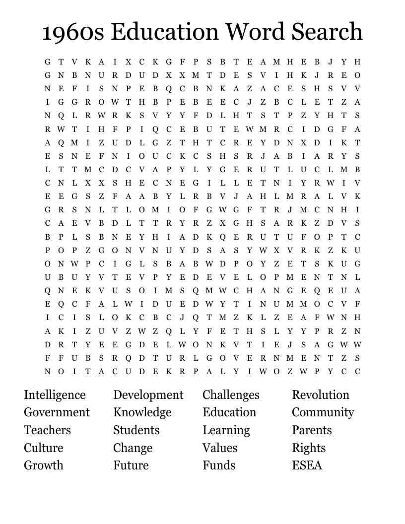 1960s Education Word Search