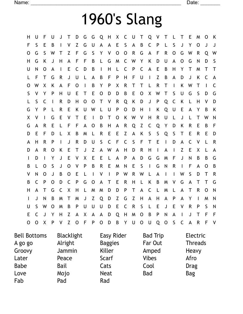 1960's Slang Word Search