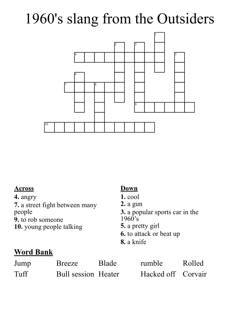 1960's slang from the Outsiders Crossword