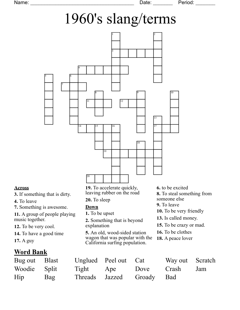 1960's slang/terms Crossword