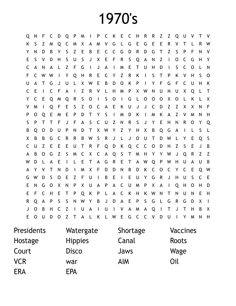 1970's Word Search