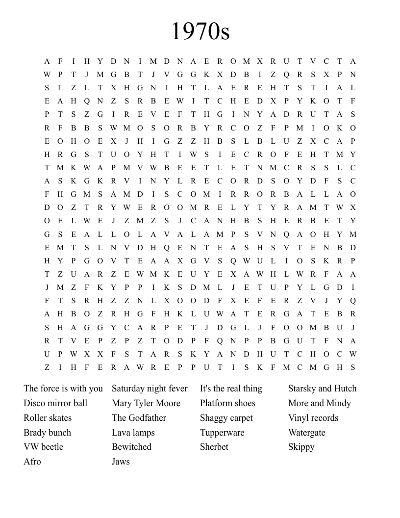 1970s Word Search