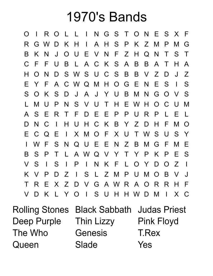 1970's Bands Word Search