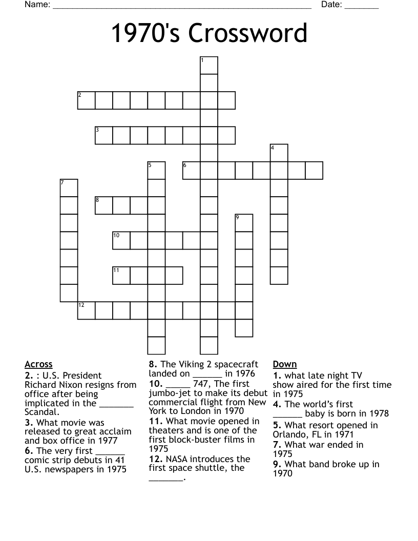 1970's Crossword