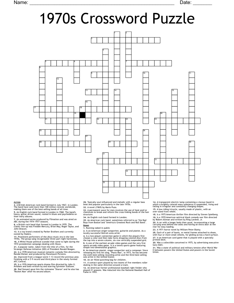 1970s Crossword Puzzle