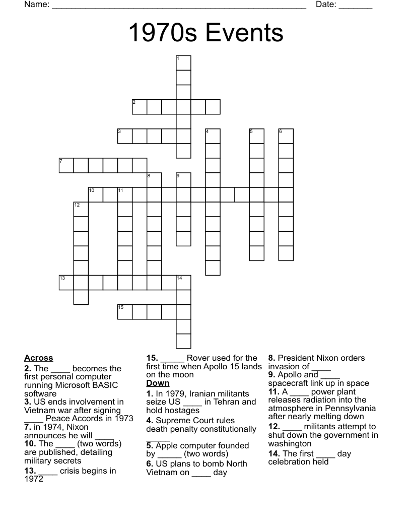 1970s Events Crossword