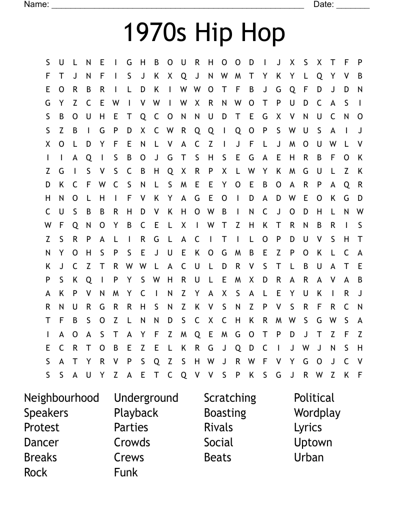 1970s Hip Hop Word Search