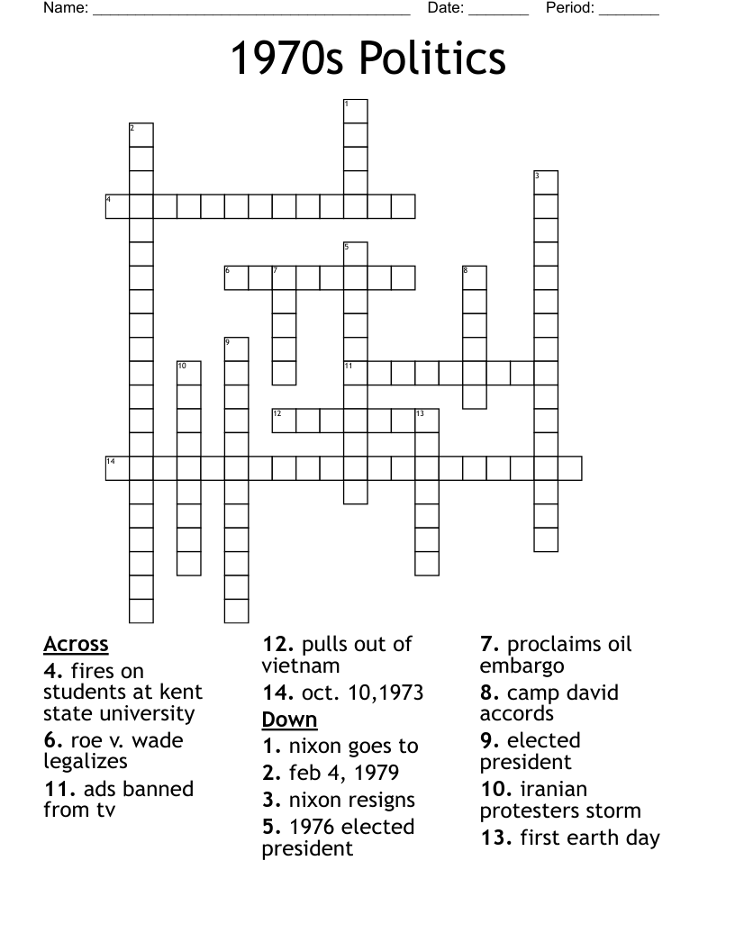 1970s Politics Crossword
