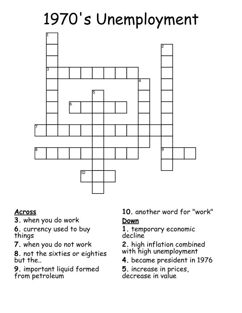 1970's Unemployment Crossword