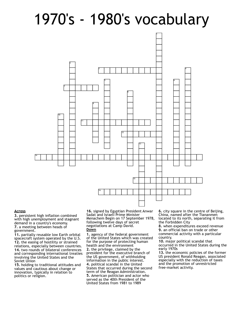 1970's - 1980's vocabulary Crossword