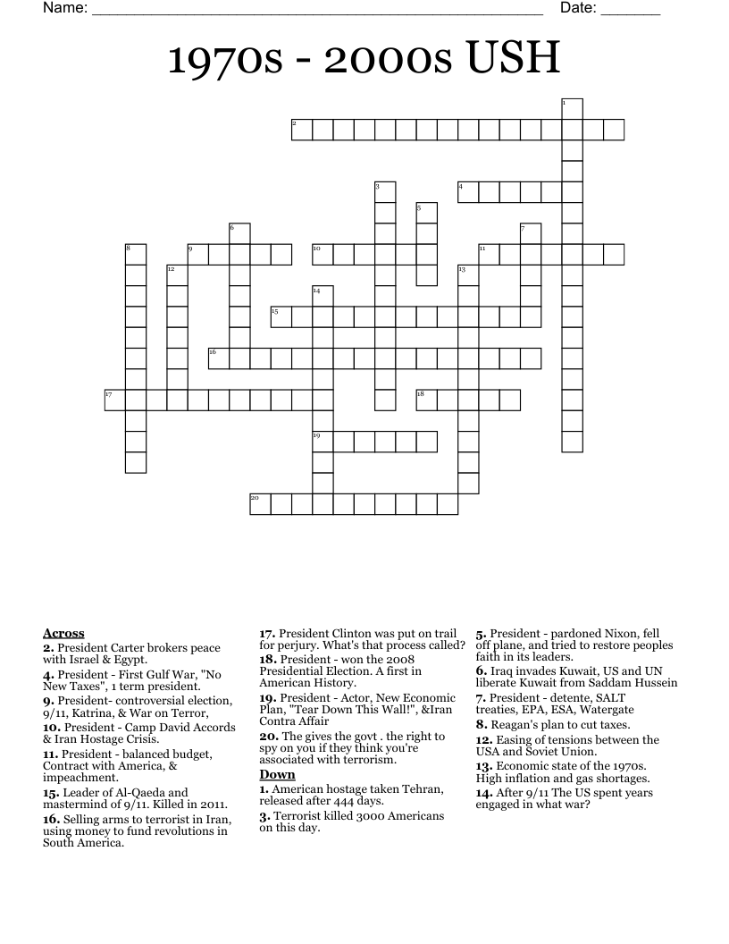 1970s - 2000s USH Crossword