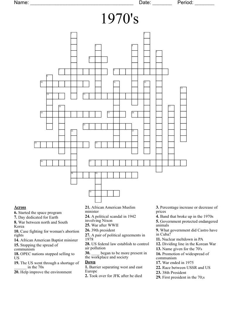 1970's  Crossword