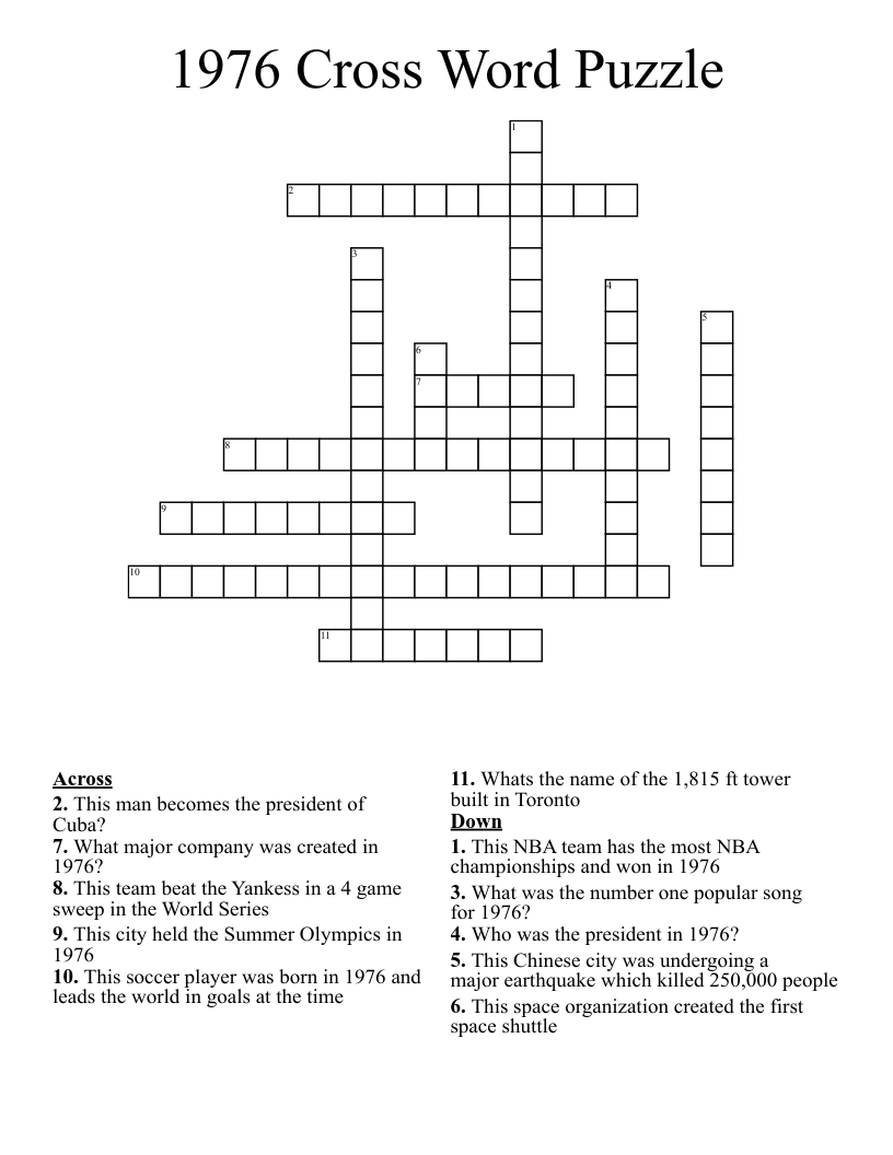 1976 Cross Word Puzzle