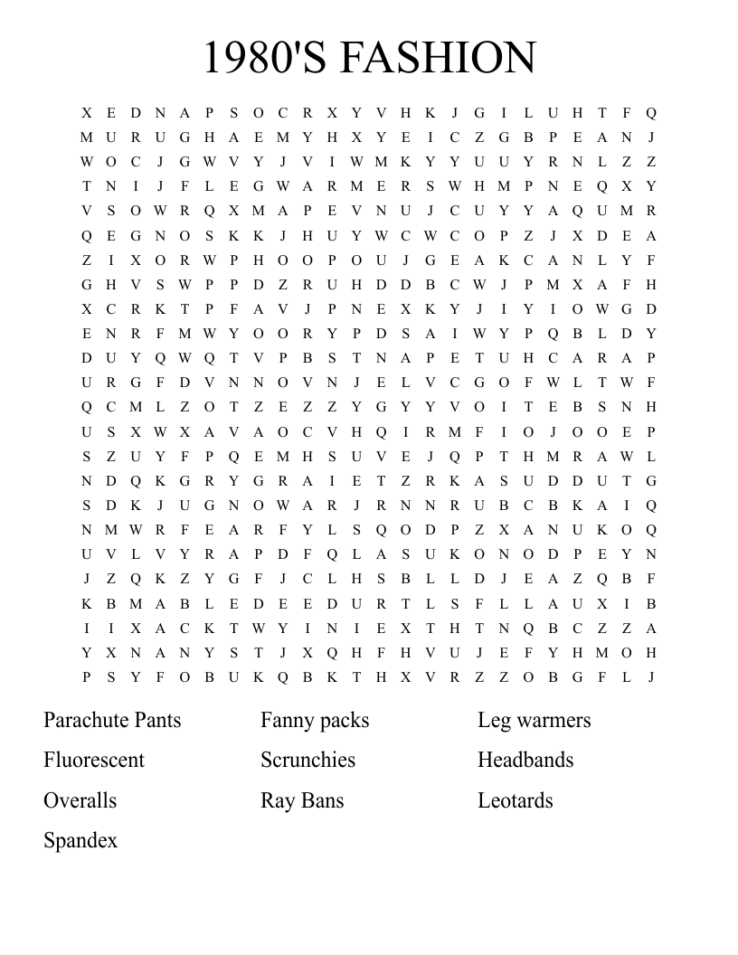 1980'S FASHION Word Search