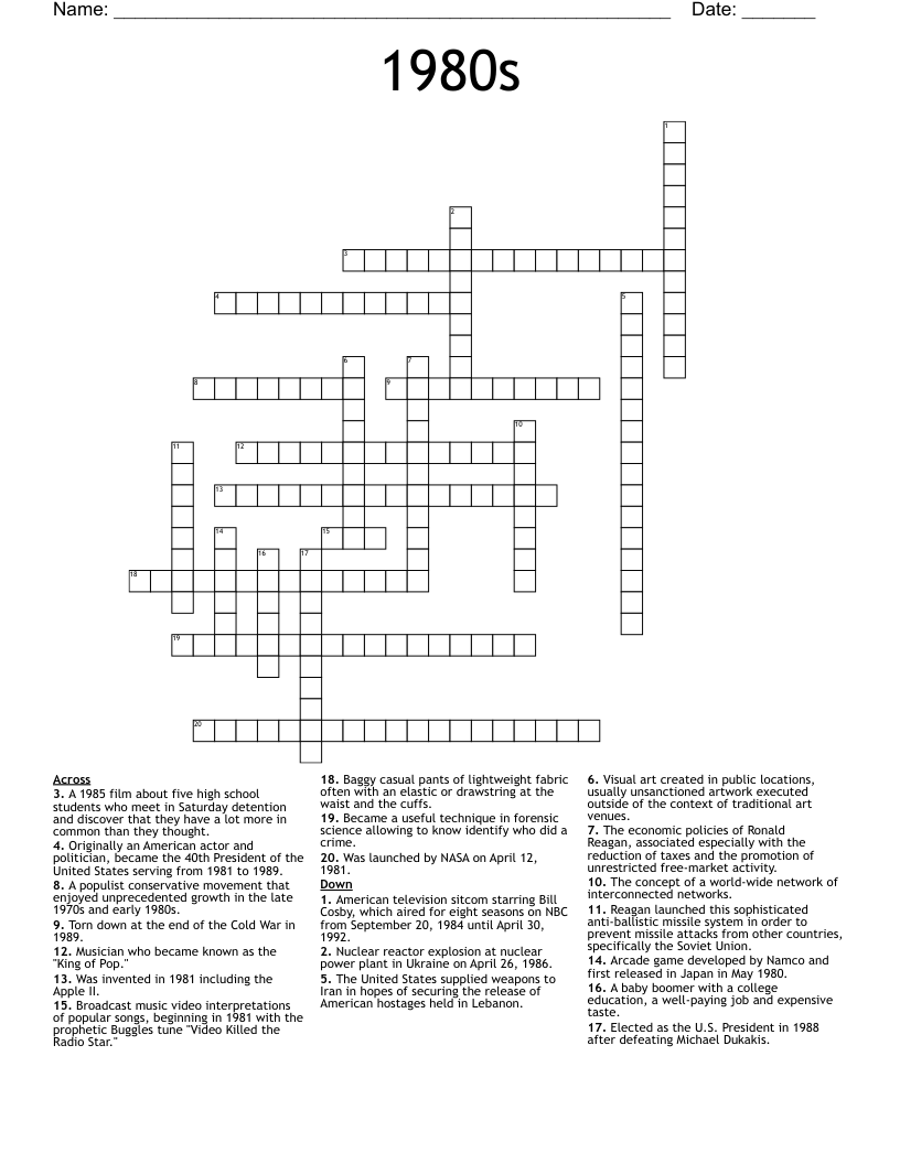 1980s Crossword
