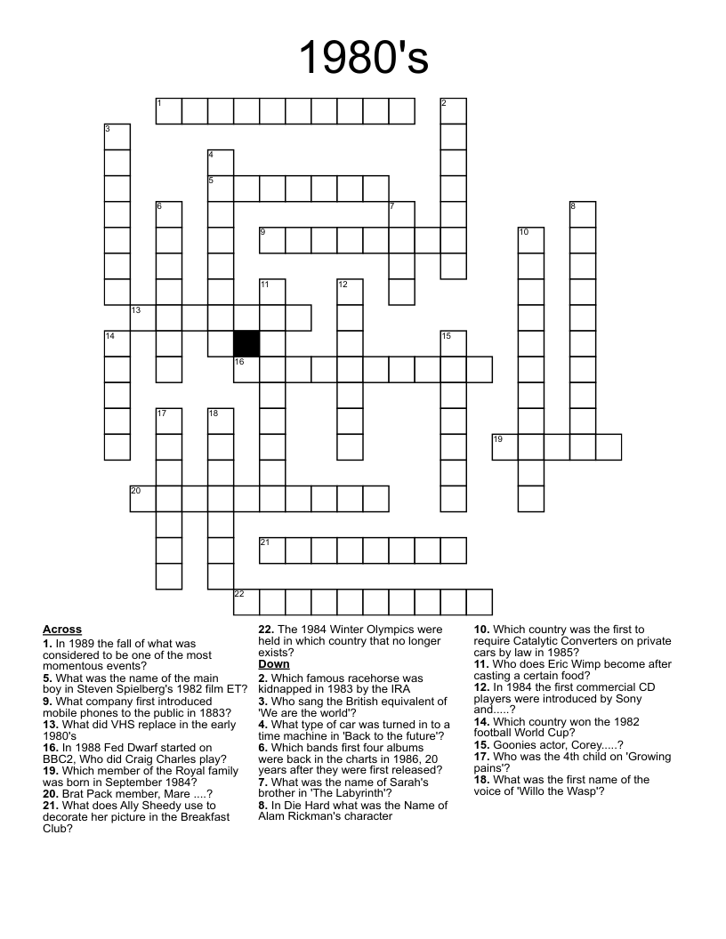 1980's Crossword
