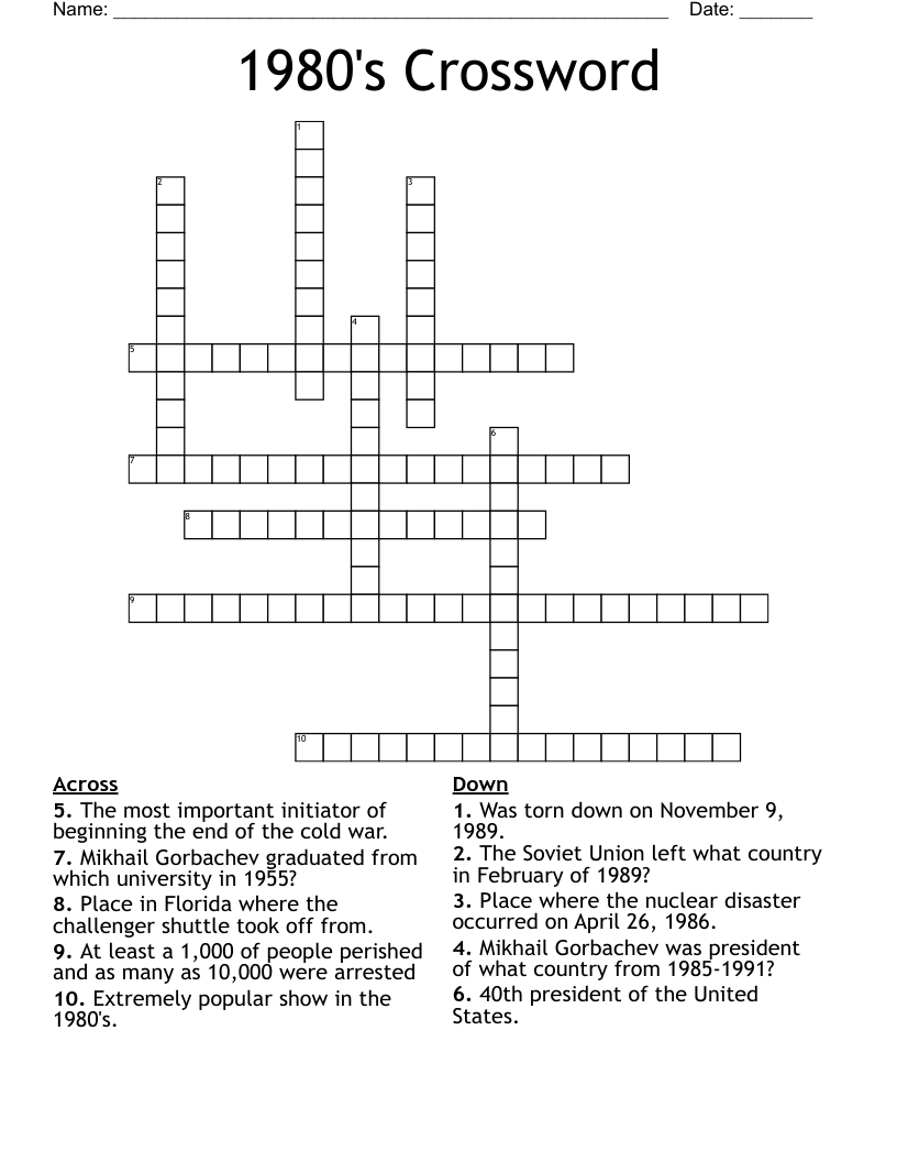 1980's Crossword