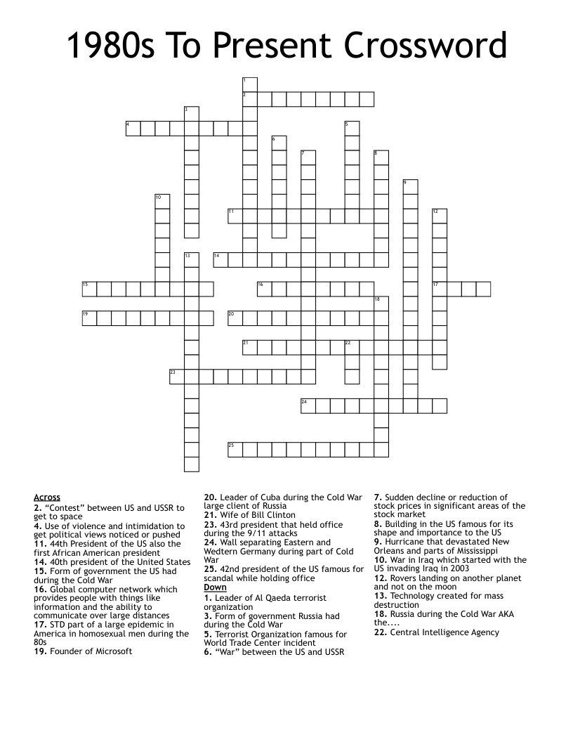 1980s To Present Crossword 
