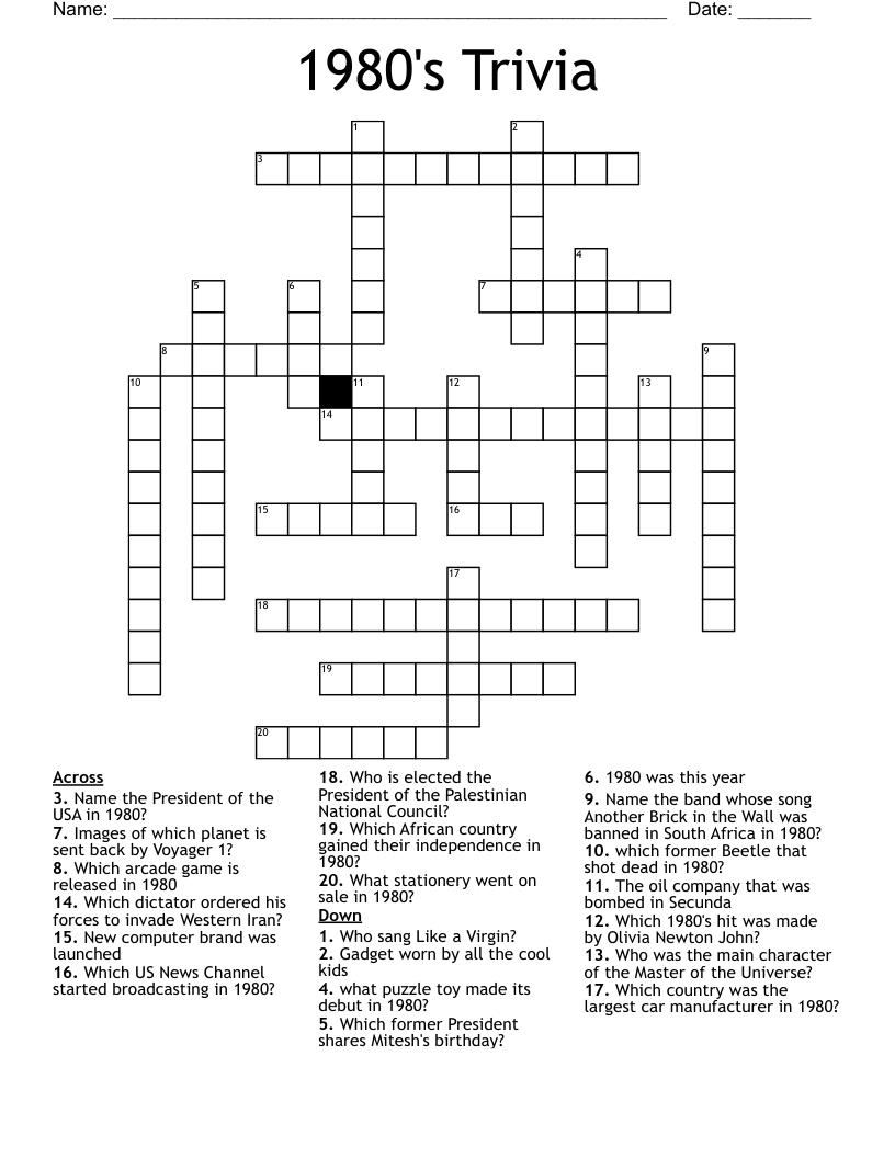 1980's Trivia Crossword