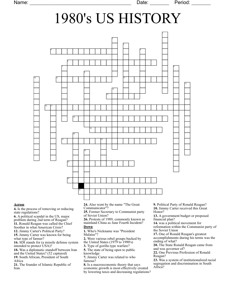 1980's US HISTORY Crossword