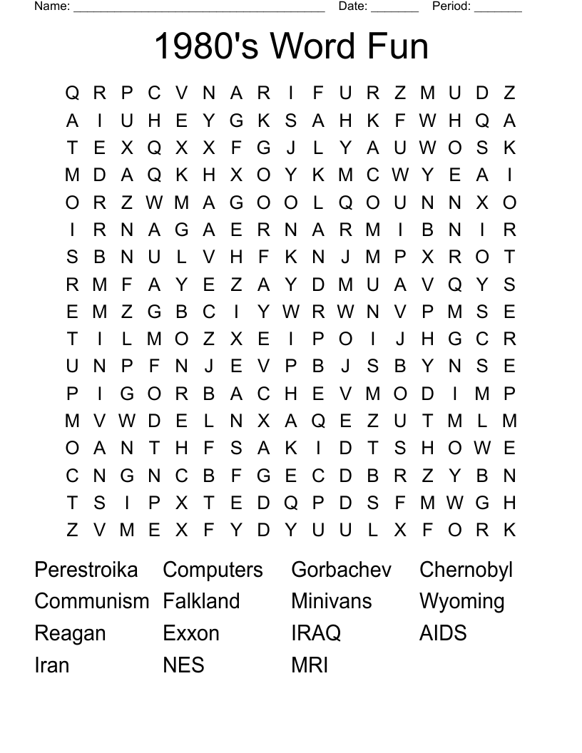 1980's Word Fun Word Search