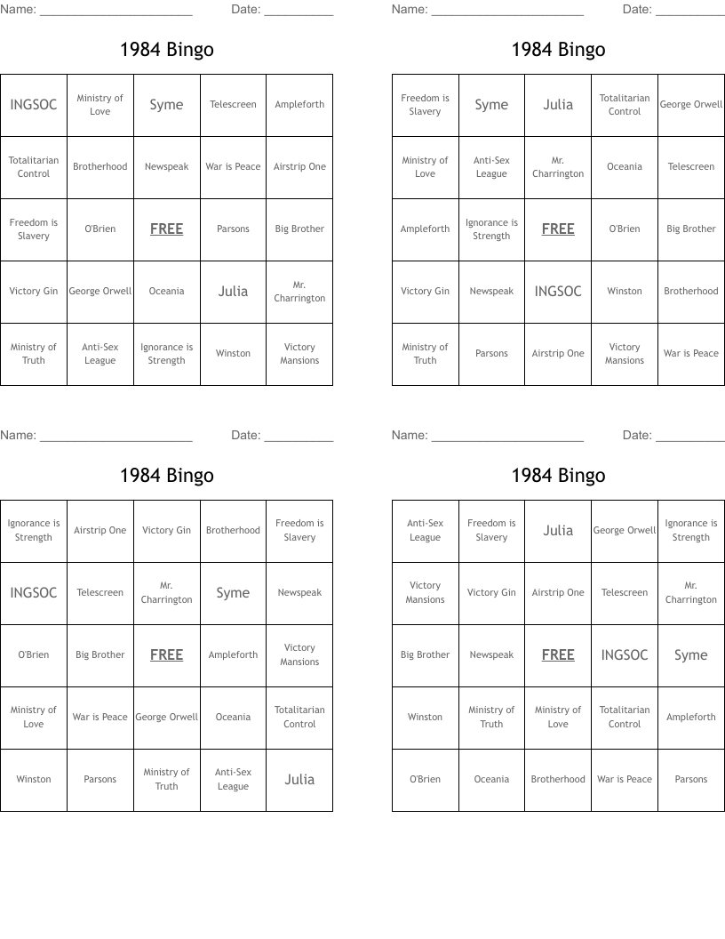 1984 Bingo