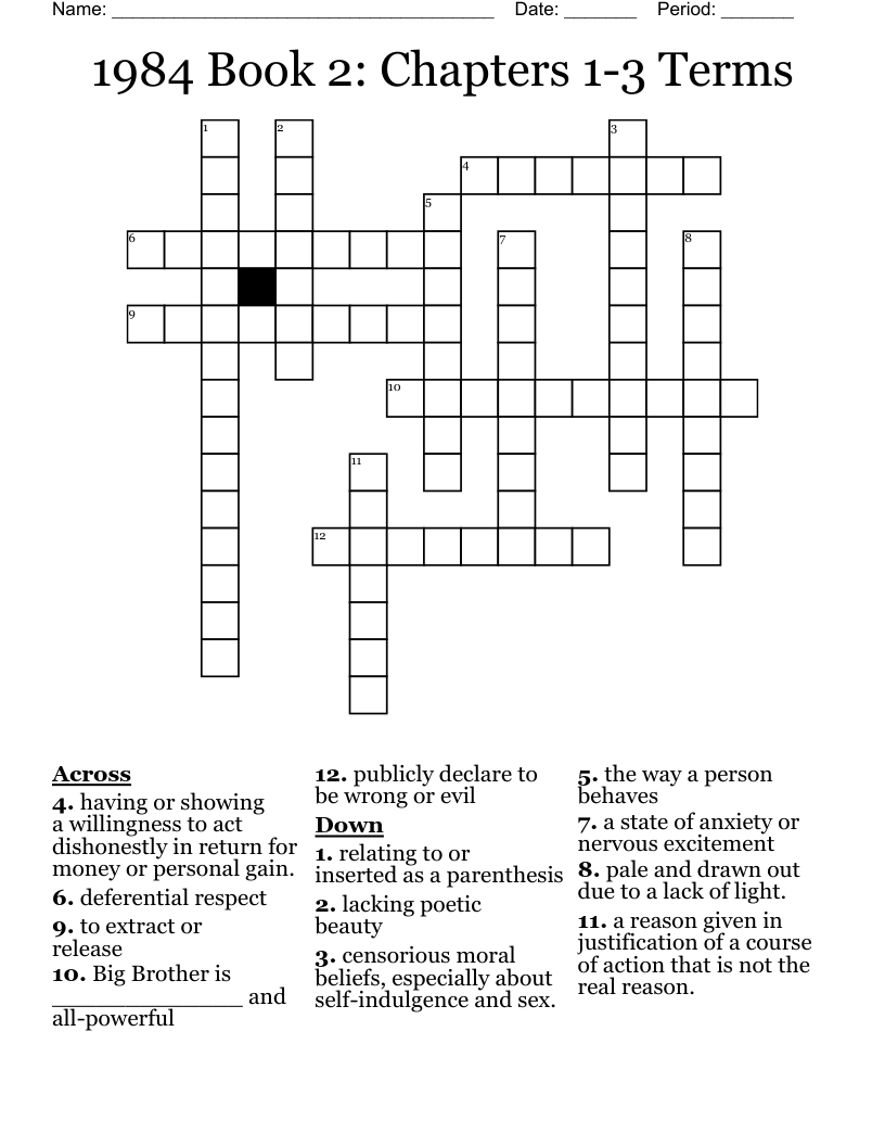 1984 Book 2: Chapters 1-3 Terms Crossword