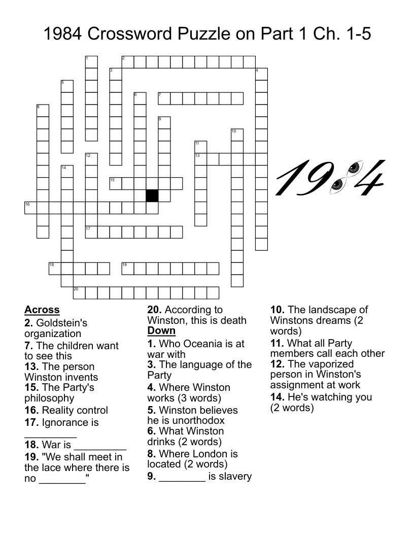 1984 Crossword Puzzle on Part 1 Ch. 1-5