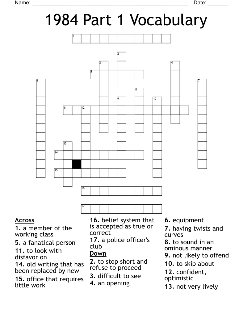 1984 Part 1 Vocabulary Crossword