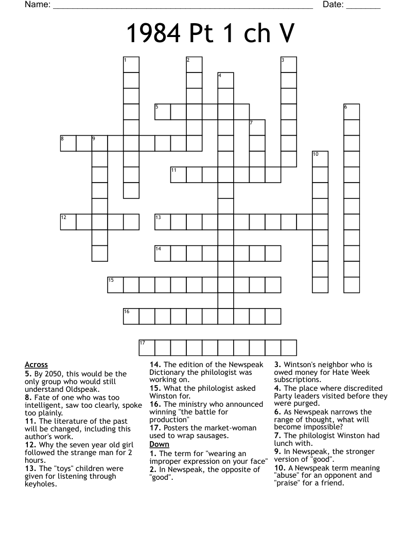 1984 Pt 1 ch V Crossword