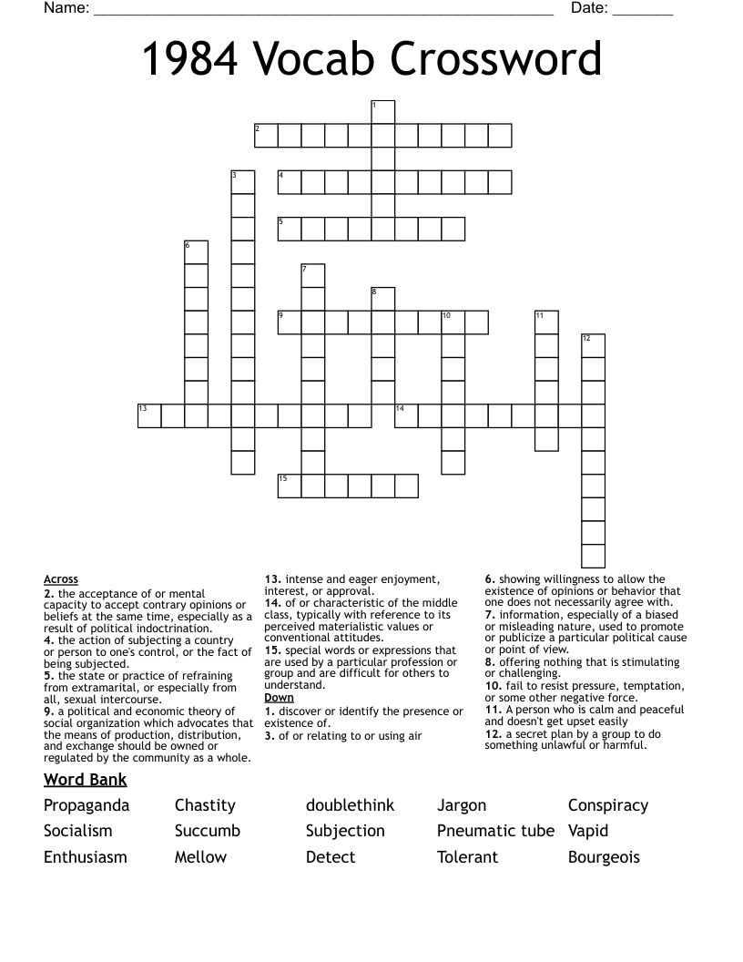 1984 Vocab Crossword