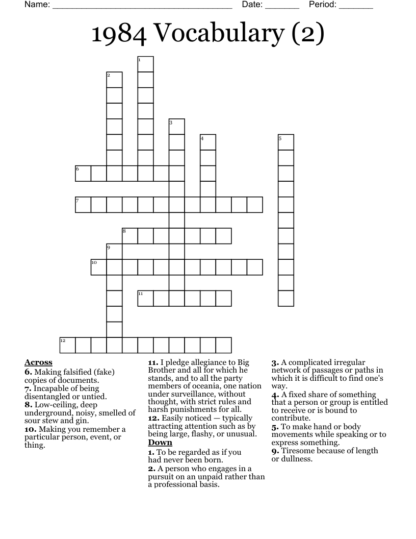 1984 Vocabulary (2) Crossword