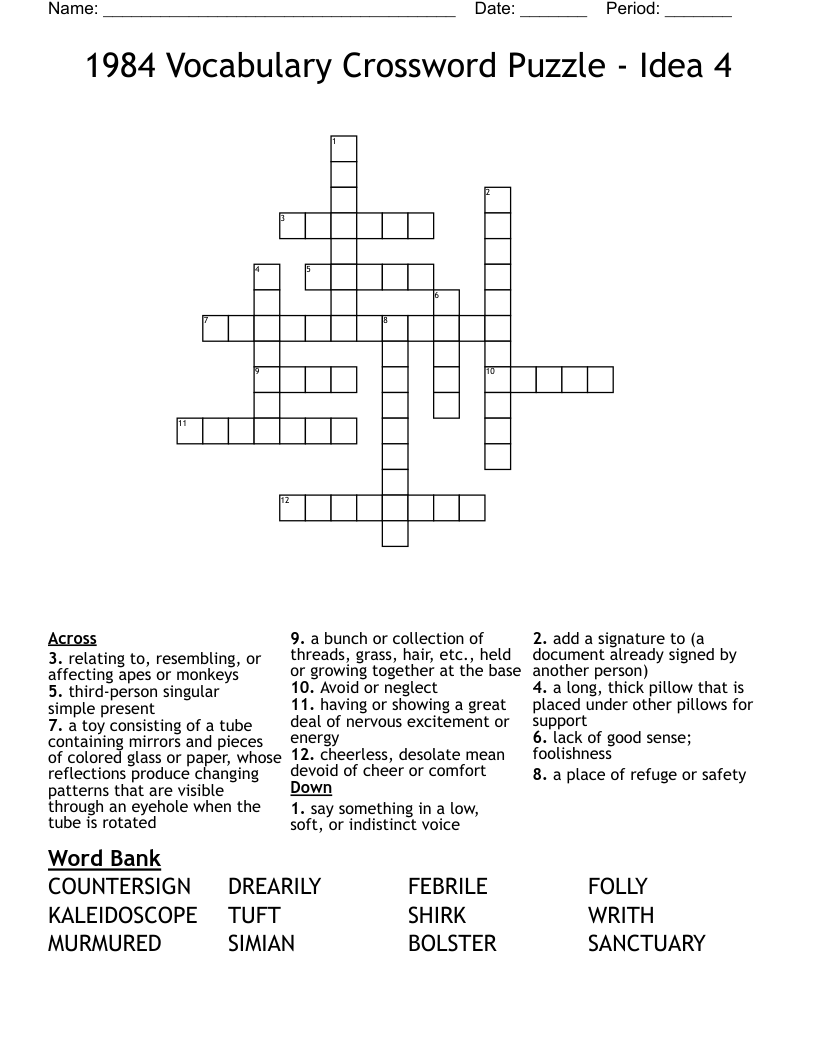 1984 Vocabulary Crossword Puzzle - Idea 4