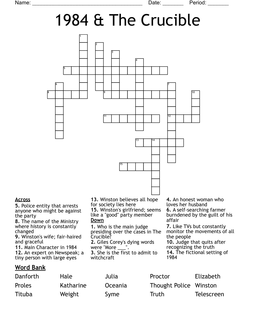 1984 & The Crucible  Crossword